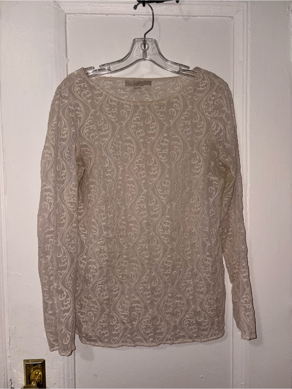 LOFT Cream Lace-Patterned Long Sleeve Top